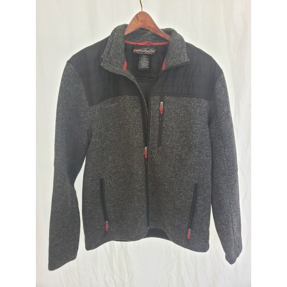 Free Country Mens Gray Sweater Fleece Full Zip Jacket Quilted Yoke Medium